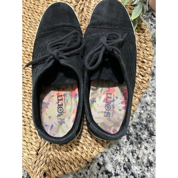 Born Womens Black Suede Lace-Up Skater Flat Shoes SZ 9 - Picture 3 of 5